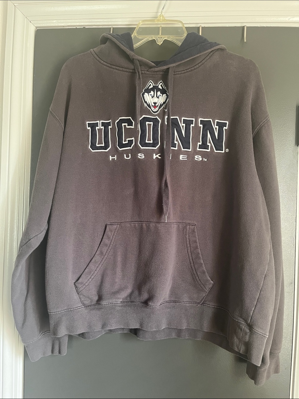 Campus Heritage UCONN Huskies Hoodie in Dark Gray with White Logo